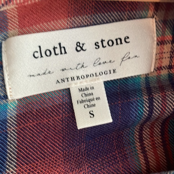 Anthropologie Cloth & Stone “Mallory” Button Back Flannel Plaid Short Sleeve Top - Picture 9 of 11